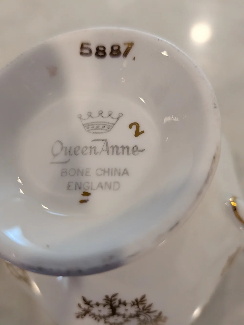 Vintage 1950s Bone China White and Gold Floral Teacup & Saucer Different Maker